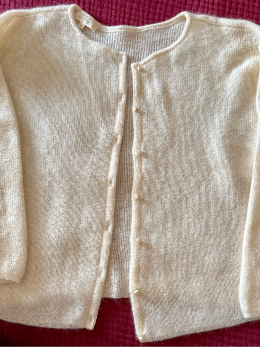 Sezane La Maille Cream Mohair Button-Front Knit Cardigan